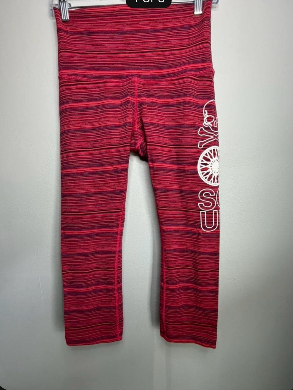 lululemon athletica Red Striped Leggings with White Side Graphic